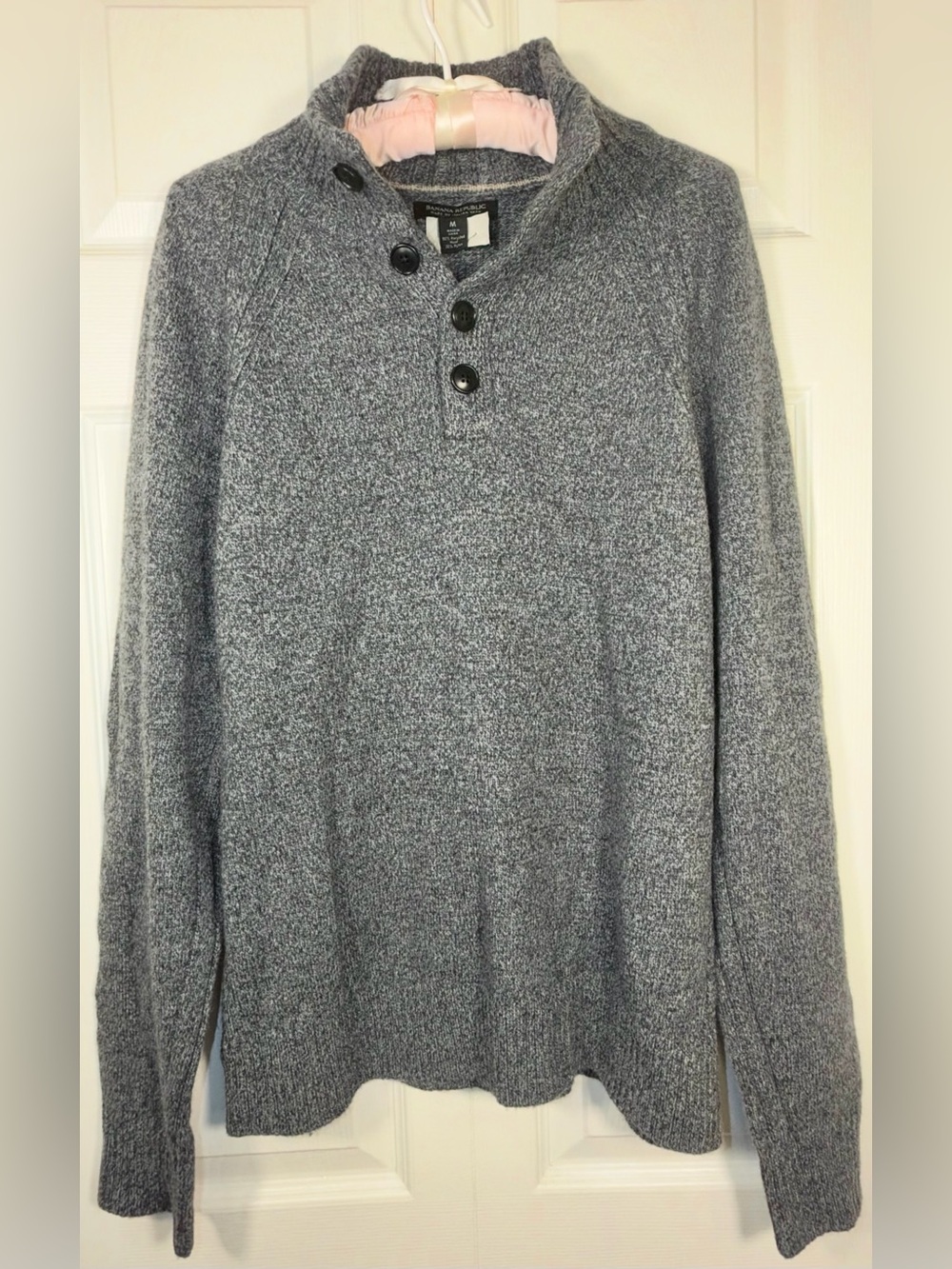 Banana Republic Italian Wool Blend 1/4 Button Pullover Sweater Gray M NWOT